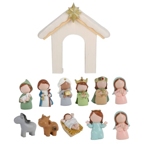 WKabnkn Figuras de belén de Navidad, de resina, escena de establo, sagrada familia, decoraciones coleccionables, figura de mesa, figuras de adorno