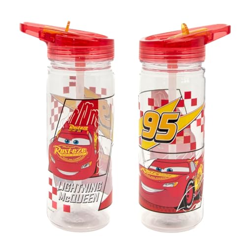 Stor Disney 580ml Kids Water Bottle with Flip Lid Leakproof BPA-Free Licensed Design Durable Reusable Drinking Bottle for School & Travel (Cars)