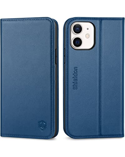 Shieldon Case For Iphone 12/12 Pro, Genuine Leather Folio Wallet Magnetic Kickstand Rfid Blocking Card Slots Shockproof Cover Compatible With Iphone 12 5G (6.1 Inch) - Royal Blue #TOP25