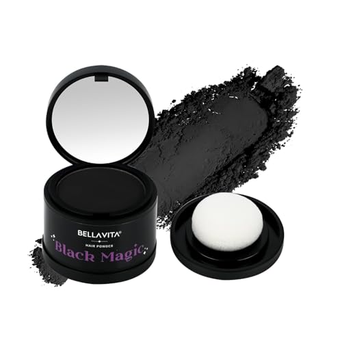 BELLAVITA Black Magic Hair Powder 4g | Covers Grey Hair & Bald Spots Instantly | Root Touch Up | Root Cover Up | Sweat-Resistant & Long-Lasting Formula | Natural Looking Colour | Quick cover touch-up