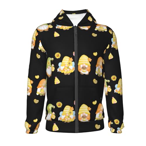 Bee Happy Sunflower Gnomes Kids Pullover Hoodies Boys Zip Up Sweatshirts Girls Athletic Clothes with Pocket2