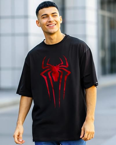 Image of Bewakoof Official Marvel Merchandise Men's Ombre Oversized Fit Half Sleeve Round Neck Cotton Jersey T-Shirt