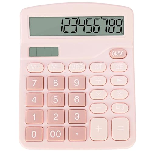Image of 12-Digit Dual Power Desktop Calculator with Large LCD Display, Big Easy Press Buttons, Solar & Battery Operated, Portable Office & School Basic Calculator for Kids and Parents (Pink)