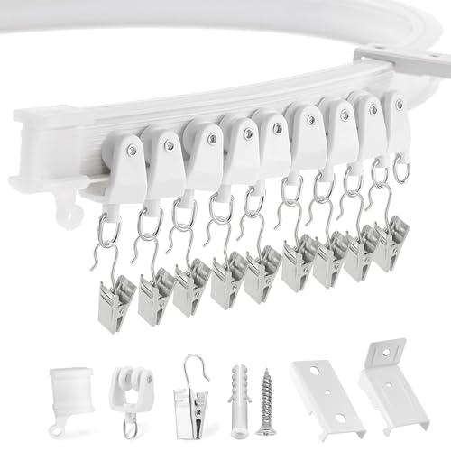Bendable Curtain Track for Bay Window, Flexible Ceiling Curtain Rail Wall Mount, Heavy Duty Plastic Curved Curtain Track and Fittings for Shower Corner Bed Room Divider, 3M/10FT