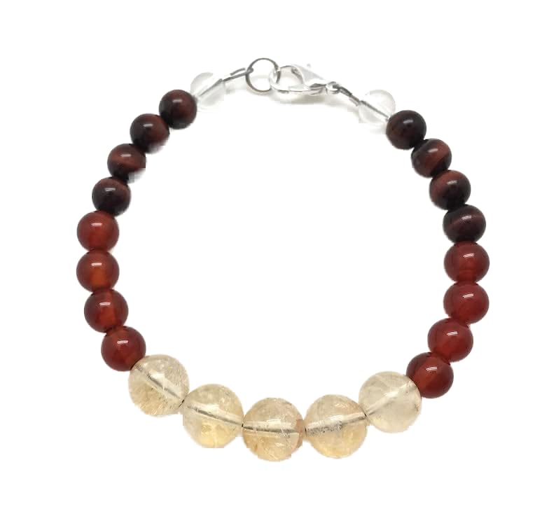 Bracelet citrine, cornaline et oeil de tigre en pierres naturelles polies LKBEADS