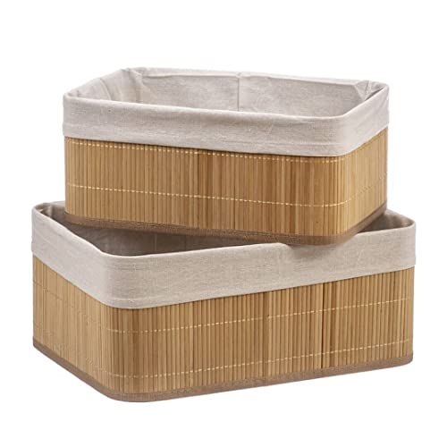 Set de 2 cestos de bambu Juego de Cestas de Bambú de 2 Piezas - Cesta para Organizar y Decorar - Caja de Almacenamiento en 2 Tamaños para Armarios y Estanterías (Cesta de bambú - 2 Piezas) Cover