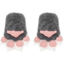 Cat Paw Gloves with Squeaker Ultra Soft Plush Faux Fur, Realistic Claws for Fursuit Cosplay Costume Halloween Adults
