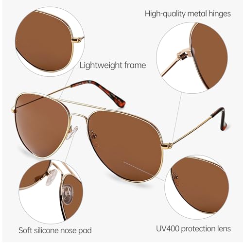 Vylenxio Classic Oversized Aviator Sunglasses for Women Men, UV400 Metal Frame, Vintage Retro Style Pilot Shades, VY5803 — view 3