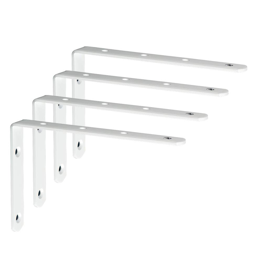 Mooche 4PCS White Shelf Brackets 150mm, Metal L Bracket for Shelves, Wall Mounted Shelf Supports Brace Heavy Duty for Living Room Kitchen Office