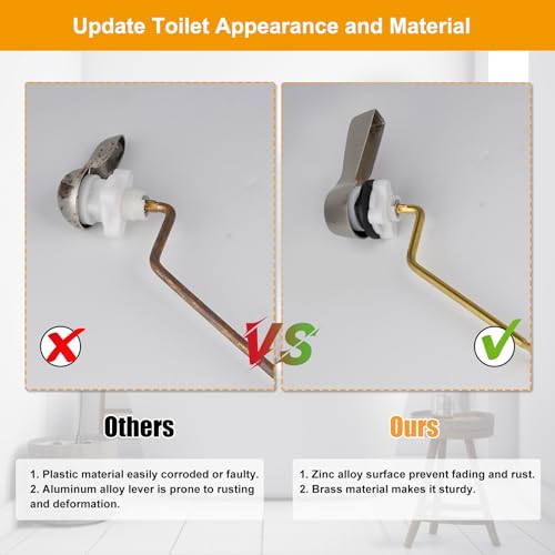 Image of Hibbent Universal Metal Side Mount Toilet Handle Kit, Brushed Nickel | Solid Brass Toilet Flush Tank Lever with Stainless Steel Adjustable Flapper Chains, Side Tank Toilet Handle for Most Toilets