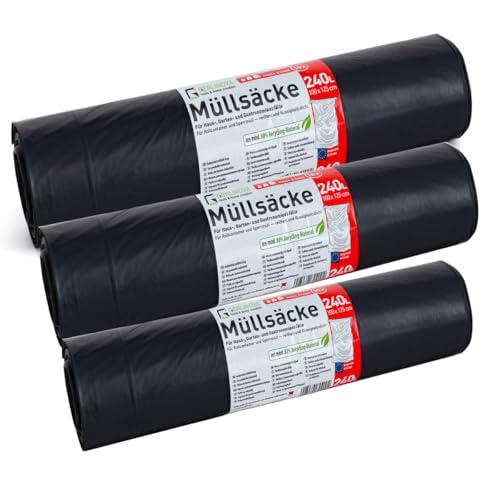 Schwarze Müllsäcke - 30 Stück - Extra Stark & absolut Reißfest - XXL Müllsack - 240 Liter (100 x 125cm)