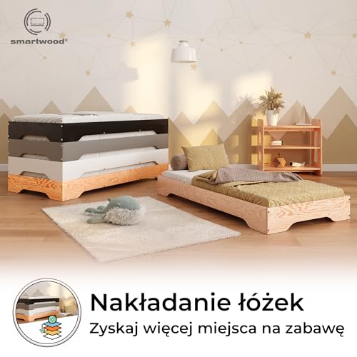 Smartwood Drewniane Łóżko Dla Dziecka 90x200 cm Podłogowe - Jednoosobowe Z Stelażem do 230 Kg - Naturalne Łóżko Dziecięce Montessori - TILA 7