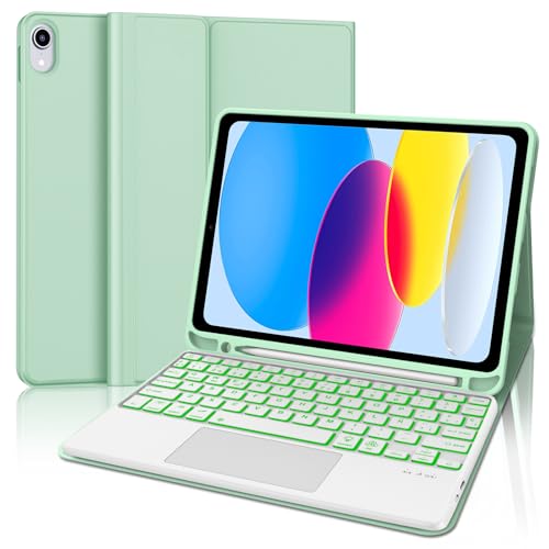 FOGARI Teclado para iPad A16 11 Generación/ 10 Generación 10.9' con Touchpad, Funda con Español Ñ Teclado para iPad A16 11/10 Generacion 2025/2022 Retroiluminado con Trackpad, Verde Claro