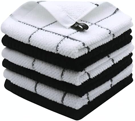 HFGBLG Cotton Grid Dish Cloths Terry Dish Rags, Set of 6, Ultra Soft Absorbent Dish Towels for Kitchen Drying Dishes, Waffle Weave Kitchen Towels, 13 Inch x 13 Inch (Multi)
