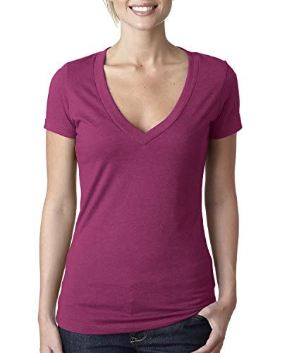 Next Level Baby Rib Knit Short Sleeve Deep V-Neck T-Shirt, Lush, Large