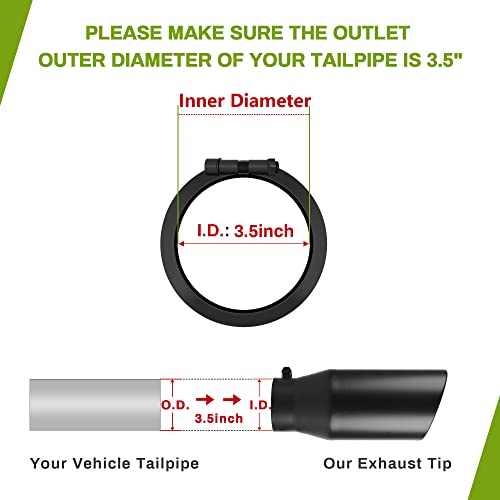 Autosaver88 3.5 Inch Inlet Black Exhaust Tip, 3.5" Inlet 5" Outlet 12" Overall Length Powder Coated Finish Stainless Steel Exhaust Tailpipe Tips Universal For 3.5" Od Tailpipe, Bolt/ Clamp On #TOP1