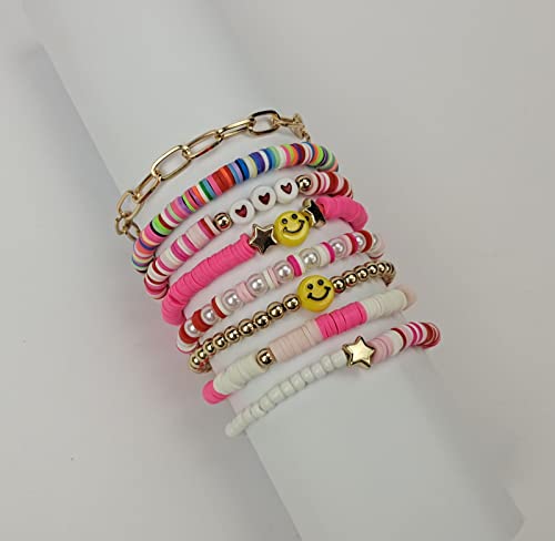 Funojoy Surfer Beaded Bracelets Colorful Clay Beads Bracelet Set Stackable Stretch Bracelets Friendship Bracelets Boho Summer Beach Jewelry For Women Teen Girls #TOP1