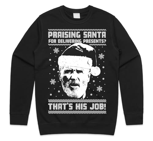 Sanfran Clothing Roy Keane Christmas Top Funny Ugly Xmas Gift Praising Santa For Delivering Presents That’s His Job Jumper Sweater Sweatshirt Large/Black