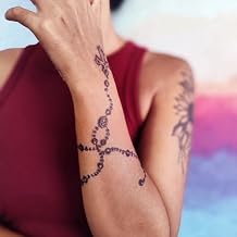 وشم مؤقت من TattooIcon - وشم مؤقت للمسبحة/وشم للصلاة/وشم حبات المسبحة زهري، بني، مقاوم للماء، للبالغين، متوسط الحجم