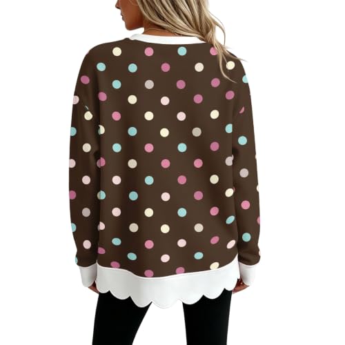 Polka Dot Sweatshirt for Women Cotton Scalloped Hem Comfy Pullover Tops - image 6