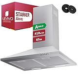 LEVIVO A+++ Dunstabzugshaube 60cm Umluft und Abluft mit 410 m³/h Luftleistung, Abzugshaube mit 2 Aktivkohlefiltern, 2 Fettfiltern, 3 Leistungsstufen, LED-Licht, Dunstabzug Wandhauben, Silber