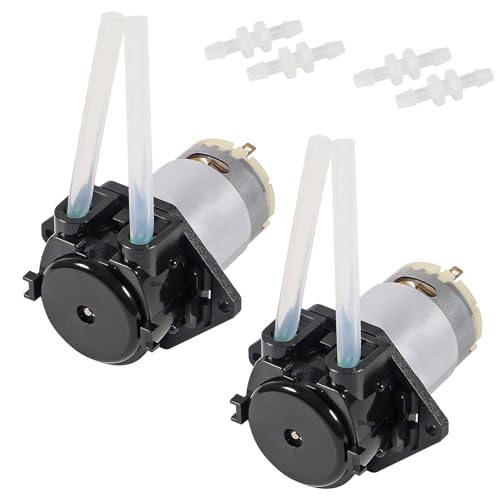 2pcs Peristaltic Dosing Pump 12V DC Low Flow Peristaltic Pump Liquid Small Dosing with 4 Connectors for Aquarium Lab(Pack of 2)