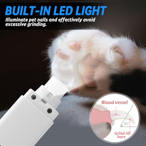 BUOAZR Krallenschleifer für Hunde 4-Gang mit LED-Licht, Elektrischer Hundekrallenschneider, Superleise, USB Wiederaufladbar Hundekrallenfeile für Große, Mittelgroße und Kleine Hunde und Katzen