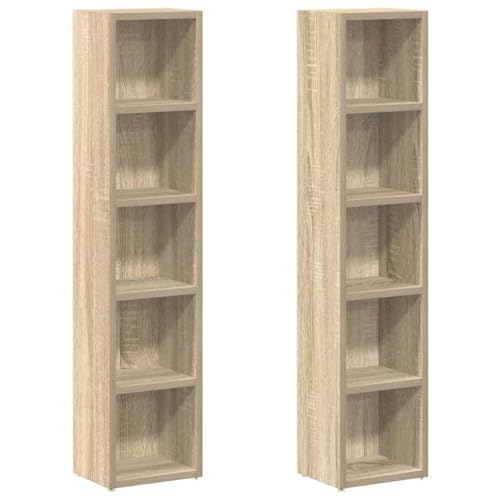 vidaXL Engineered Wood CD Cabinets in Sonoma Oak - Compact and Modern Multi-Media Storage Solution for CDs, DVDs, and Blu-rays - Set of 2
