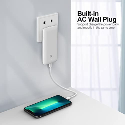 10000Mah Q Portable Charger, Ultra Slim Usb C Power Bank, 4 Output Dual Input External Battery Pack With Built-In Ac Wall Plug,Built In Micro And Usb C Three Cables Compatible With All Mobilephone #TOP2