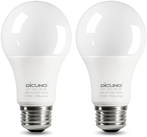 DiCUNO E27 Screw LED Bulb, 15W=100W, Warm White 2700K, 1350LM, 2Pcs