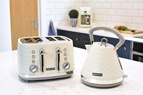 Morphy Richards Vector 4 Slice Toaster, High Gloss Geometric Design, Defrost and Reheat, Variable Width Slots, Removeable Crumb Tray, Cream, 248132