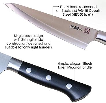 Hattori Japanese Chef Knife FH-5L Professional Original Yakiniku Knife VG-10 Cobalt Steel Pro Kitchen Knife Ergonomic Black Linen Micarta Handle 6.2