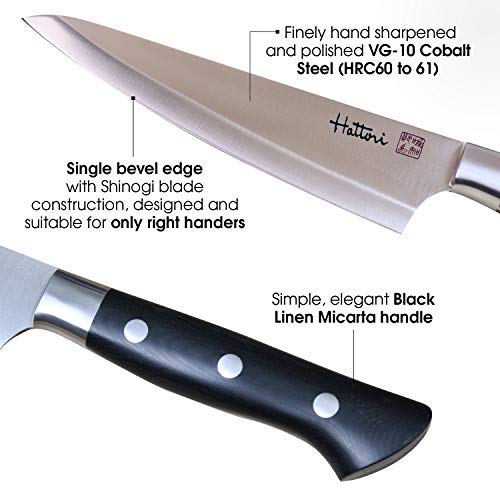 Hattori Japanese Chef’s Knife, FH-5L Professional Honesuki Boning Knife, VG-10 Cobalt Steel Pro Kitchen Knife with Ergonomic Black Linen Micarta Handle, 6.2 inch