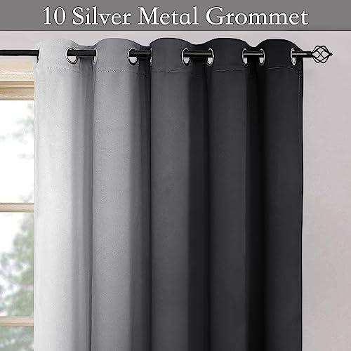 Image of SimpleHome Ombre Black to Grey White Curtains for Living Room 62Wx84L | Room Darkening Curtains for Bedroom,Gradient Light Blocking Curtain,Thermal Insulated Grommet Window Drapes,2 Panels,84 Inch