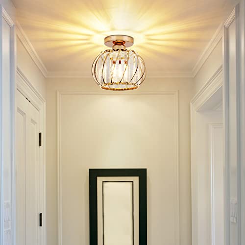 Vvciic Gold Modern Crystal Ceiling Light Fixture, Mini Semi Flush Mount ...