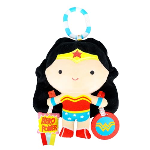 Image of Kids Preferred DC Comics Wonder Woman Multi Sensory Activity Toy with Teethers, Crinkle Textures, and Clip for On The Go Fun for Infant and Baby Boys and Girls Medium