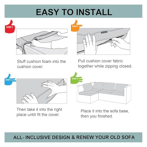 SYLC Outdoor Seat Cushion Covers with Zipped, Waterproof Rattan Furniture Cushion Covers, Sofa Upholstery Covers for Garden Patio Caravans Motorhome Bench (Grey-green,60×55×10cm) - Image 7