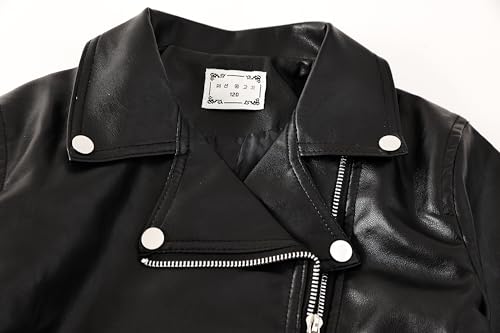 Girls PU Leather Moto Jacket - Soft Faux Leather Cropped with Notched Collar Coat, Biker Jacket for Toddler to Kids4