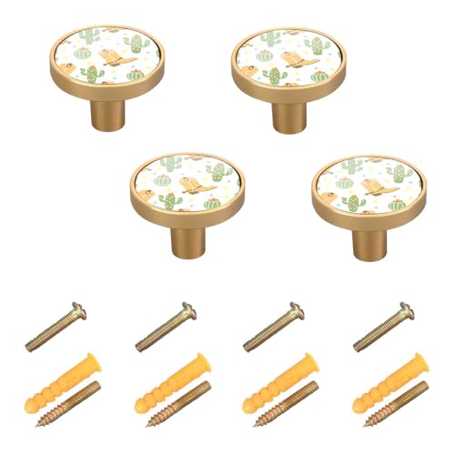 4PCS Furniture Handles and Knobs Cowboy Western Elements Yellow Green Wall Knobs for Hanging Dresser Drawer Pulls for Cupboards Kitchen Cabinet 1.26 Inch