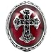 INBLUE Men's Stainless Steel Ring CZ Silver Tone Black Red Cross Knight Fleur De Lis Oval Size13