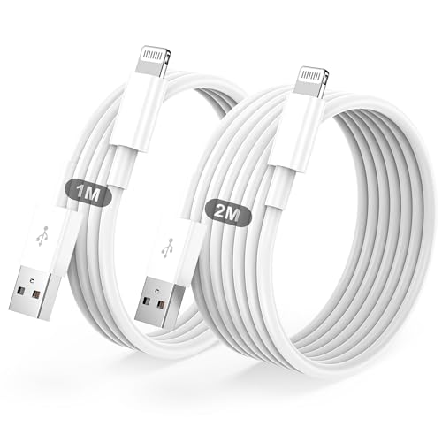 BSTOEM Cable iPhone, Câble Chargeur iphone 1M+2M Certifié MFi Cable pour Lightning USB Charge Rapide pour iPhone 14/13/12/11/Pro Max/Pro/XS/XR/X/8/7/6/6s/5/SE, pour iPad- Blanc