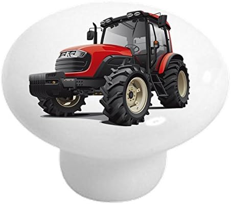 Set of 2 Red Cab Tractor Ceramic Cabinet Drawer Knobs