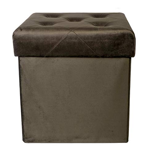 Velvet Espresso Square Luxury Storage Ottoman With Padded Seat, Upholstered Collapsible Folding Bench & Foot Rest, 15 Inches #TOP1