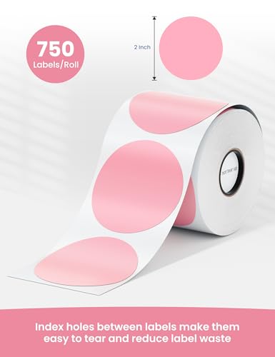 Image of Phomemo 2 inchx2 inch Thermal Labels for D421R Printer Only, 750 Labels per Roll, Circle Thermal Labels with RFID Chip, Smart Auto-ID & One-Click Calibration, Shipping Supplies for Small Business & Home, Pink
