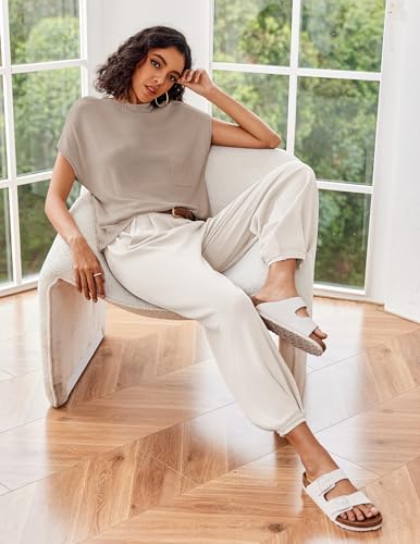 Image of Ekouaer Two Piece Outfits Lounge Sets for Women Sweater Sets Knit Short Sleeve Tops Jogger Pants Matching Tracksuit