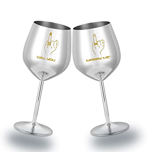 Ycoolle Valentine's Day Wine Glass, 18Oz Stainless Steel Wine Goblets Funny Couple Cup Romantic Gift Idea For Valentine's Day Confessions,Engagement Or Wedding (Set Of 2) (Sliver) #TOP26