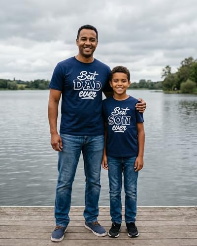 Image of Unique Baby Best Dad Ever and Best Son Ever Daddy and Me Matching Father's Day Shirts Set Navy