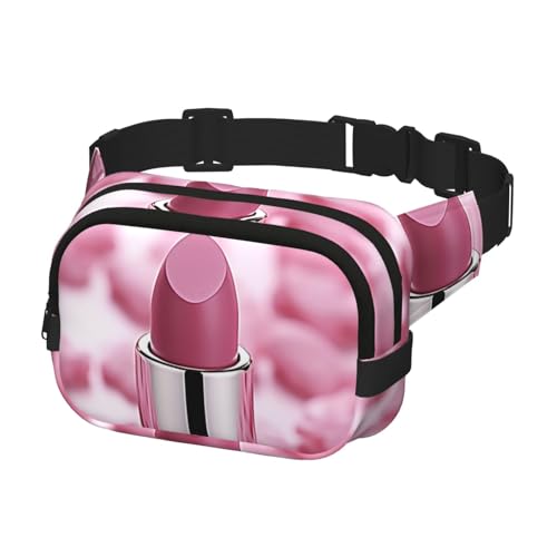 Sac banane pour homme et femme noir à motif rouge à lèvres et ceinture réglable