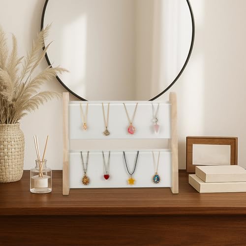 Support de collier en bois blanc présentoir bijoux 34 places vertical