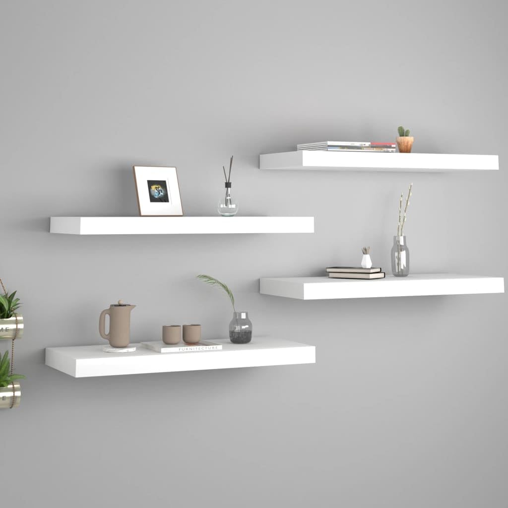 Juego de 4 estantes flotantes blancos de 60 x 23,5 x 3,8 cm, montaje invisible, para dormitorio, baño, montaje en pared, decoración de pared con estilo